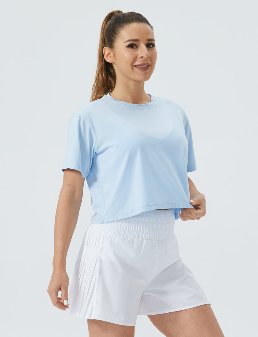 THE GYM PEOPLE Women's Workout Crop Top T-Shirt Short Sleeve Boxy Yoga Running Cropped Basic Tee