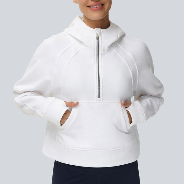 THE GYM PEOPLE Womens' Hoodies Half Zip Long Sleeve Fleece Crop Pullover Sweatshirts with Pockets Thumb Hole