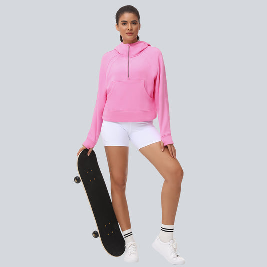 THE GYM PEOPLE Womens' Hoodies Half Zip Long Sleeve Fleece Crop Pullover Sweatshirts with Pockets Thumb Hole