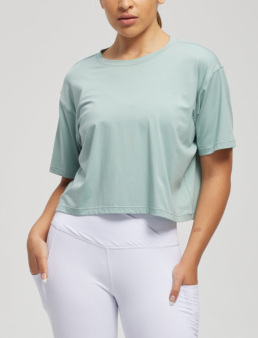 THE GYM PEOPLE Women's Workout Crop Top T-Shirt Short Sleeve Boxy Yoga Running Cropped Basic Tee